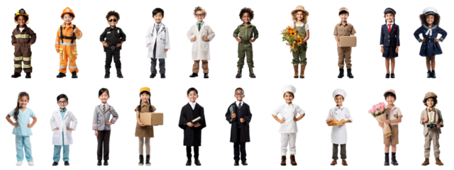 Children in professional costumes png cut out element set