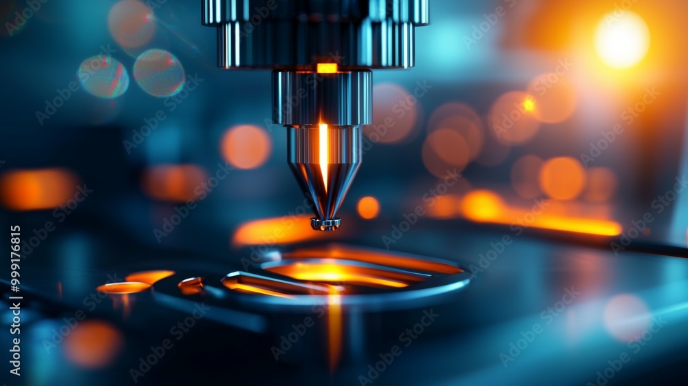 Poster a machine with a glowing tip is being used to create a design on a surface