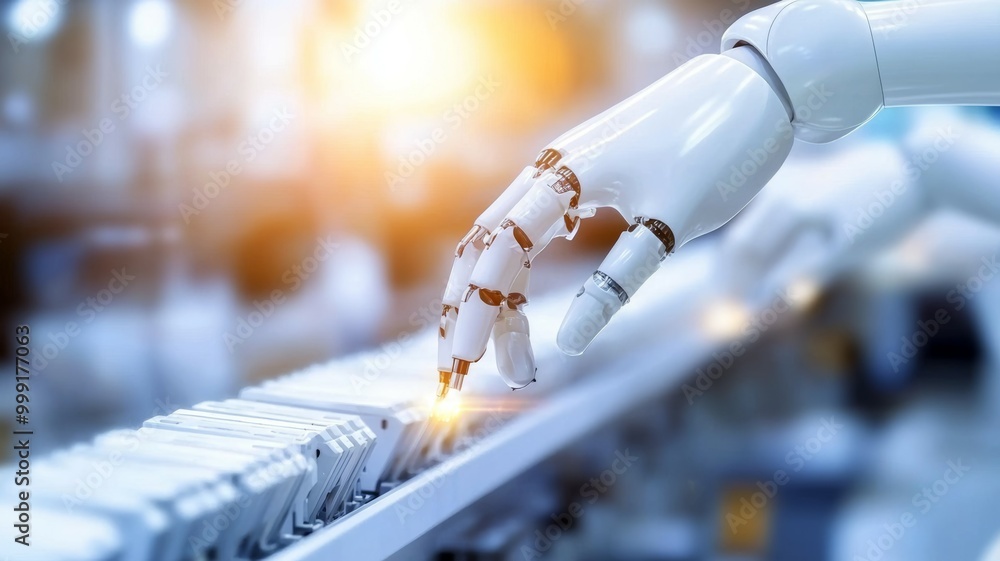 Poster a robot is touching a keyboard with its hand