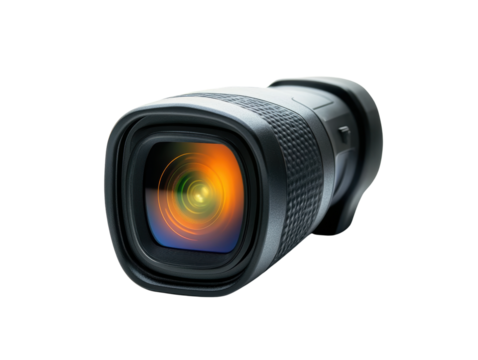 Camera lens on a white isolated background, transparent background for photography enthusiasts.