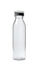 Glass bottle with a black lid, white isolate background. transparent background.