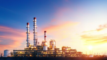 Fototapeta premium A large industrial plant with a sunset in the background