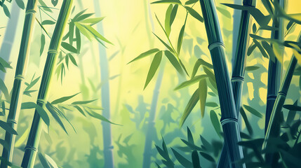 Close-up of bamboo stalks creating a serene and peaceful environment, symbolizing nature and tranquility. Bamboo Forest. Illustration