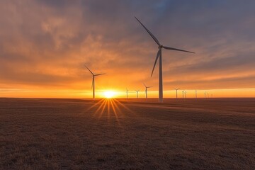 Sunset over a wind farm