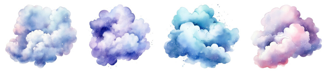 Watercolor galaxy cloud png cut out element set