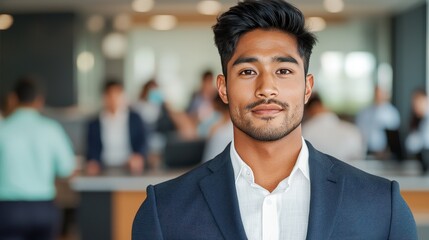 Fototapeta premium Confident Asian Indian Businessman in Modern Office Setting