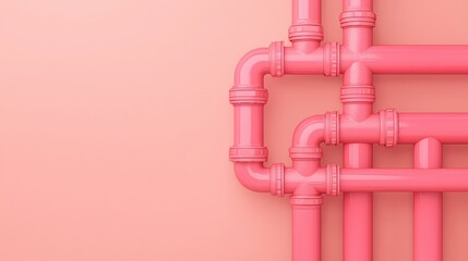 Pink Plumbing Pipes on Pink Wall   Modern Design Concept