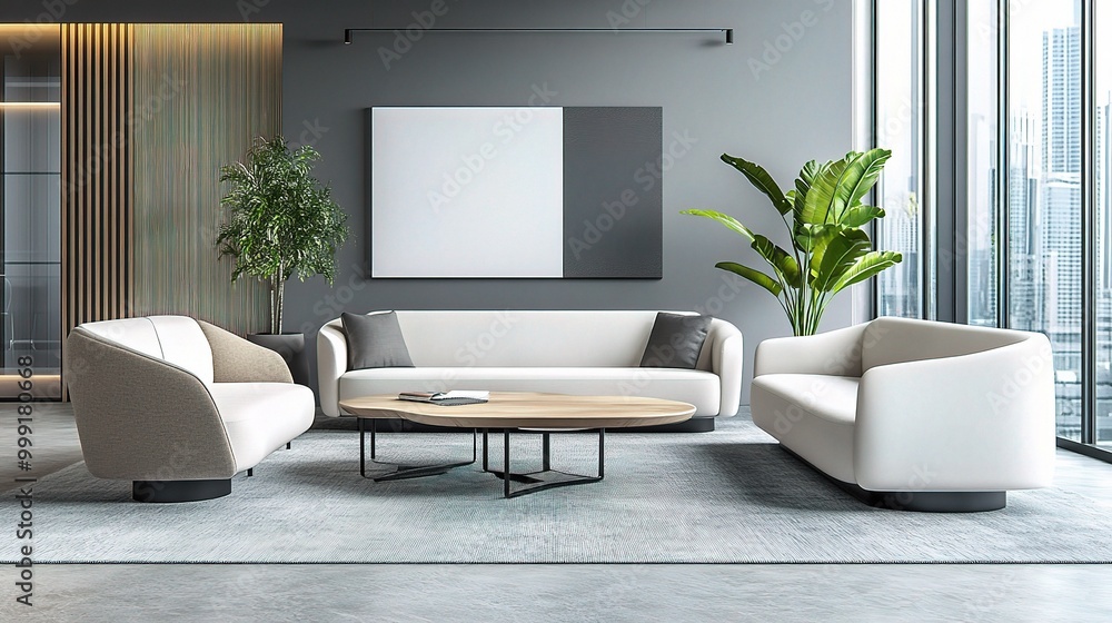 Wall mural Modern Living Room with Elegant Furniture and Plants