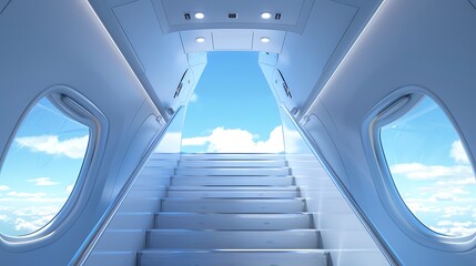 Obraz premium Ladder with open door in business jet airplane