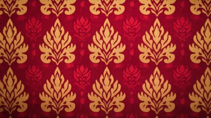 A seamless repeating pattern of gold and red floral designs.