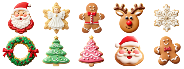 Christmas gingerbread cookie png cut out element set