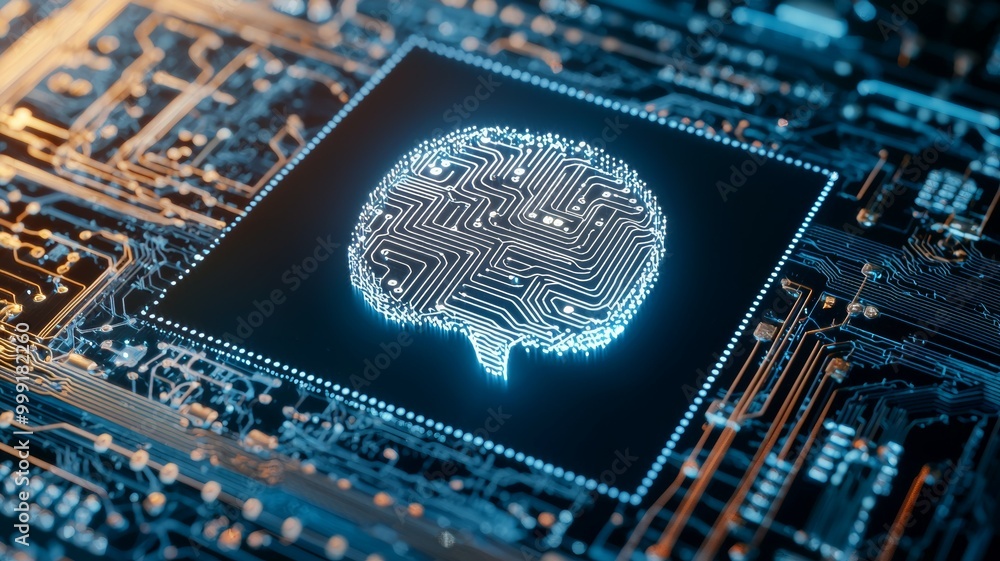 Poster a computer chip with a brain on it