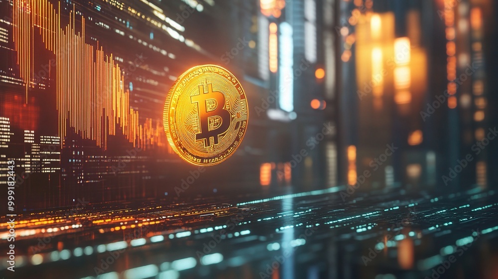 Poster Digital Cryptocurrency Concept with Bitcoin Graphics