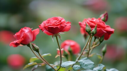 Obraz premium focus photo of red rose flowers against green background of nature