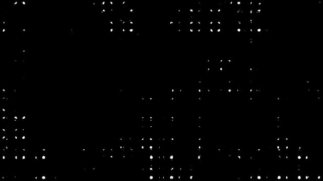 hundreds of dots simultaneously ignite and burst across a dark grid in a parallel surge simulating GPU mass processing and power discharge