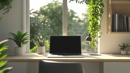 Fototapeta premium Modern Workspace with Natural Light and Plants
