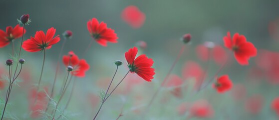 Close-up photo of red cosmos flowers