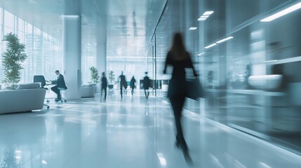 Modern Office Space with Business People Moving