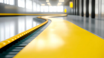 Close-Up of Yellow Conveyor Belt in Modern Warehouse