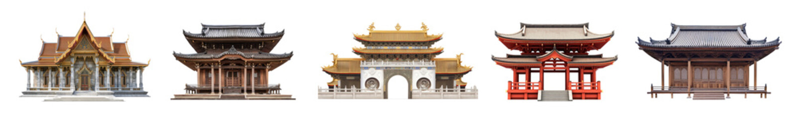 Fototapeta premium Asian architecture building landmark png cut out element set