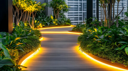 Fototapeta premium Illuminated Garden Path on Rooftop