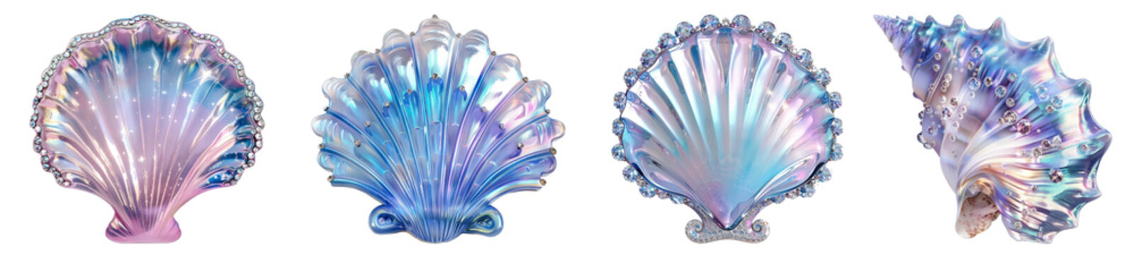 Colorful iridescent seashells  png cut out element set