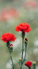 Obraz premium Close-up photo of red carnation flowers