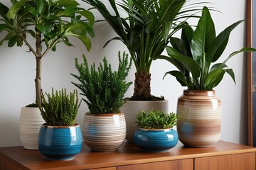 Obraz premium Stylish Ceramic Planters for Elegant Ornamental Plant Arrangements in Modern Home Decor
