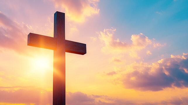 cross breaks through a serene cloudscape, symbolizing hope and divine guidance. This image evokes feelings of faith, peace, and spiritual upliftment, inviting viewers to reflect on their beliefs