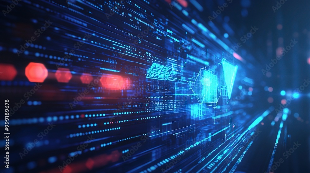 Poster abstract data flow with blue and red elements