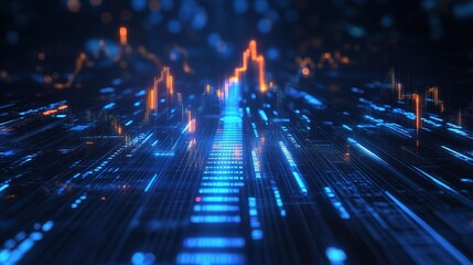 Obraz premium Abstract Digital Data Flow in Blue and Orange Colors