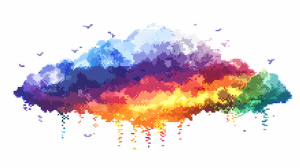 Obraz premium Png cloud with rainbow pixel graphics art pixelated. Pixelated Graphics. Illustration
