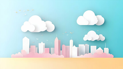Obraz premium Simple City Skyline with Clouds and Blue Background