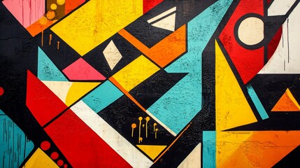 Fototapeta premium Abstract geometric graffiti mural on a textured wall