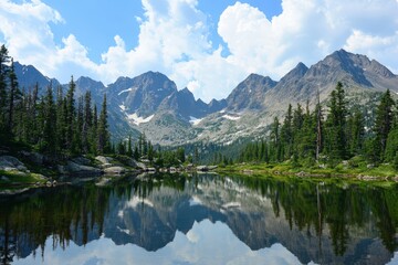 Serene mountain lake landscape with reflection
