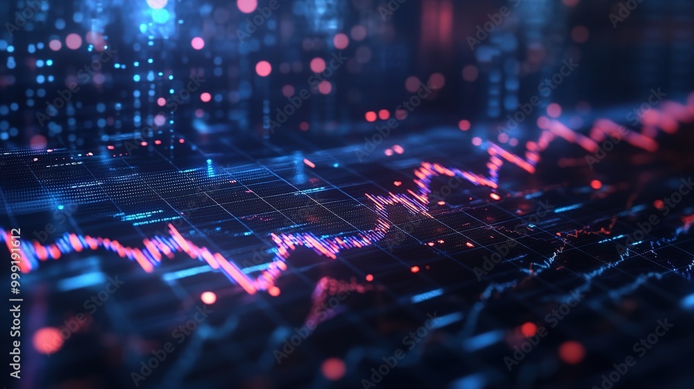 Poster abstract digital data visualization with graph lines