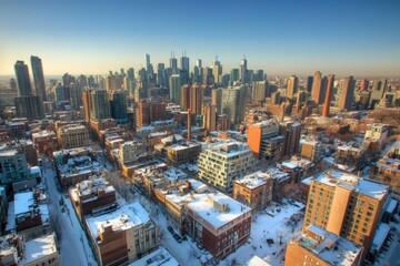 Obraz premium Snowy cityscape with modern skyscrapers