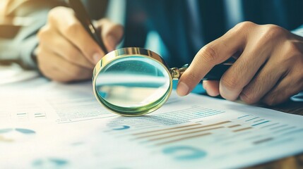 Business Analysis with Magnifying Glass on Documents