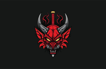 Obraz premium Monster sword logo style icon design template vector illustration