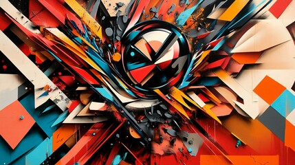 Abstract Geometric Graffiti Artwork with Vivid Colors and Sharp Lines