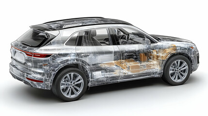 Explore the Inner Workings of a Modern Car with a Detailed Wireframe Illustration