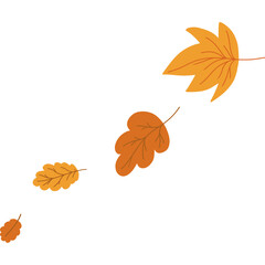 Doodle Autumn Falling Leaves. Leaf swirls border. Flat doodle fall cartoon element. Vector illustration isolated on transparent background 