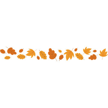 Autumn Falling Leaves Border. Leaf swirls. Flat doodle fall cartoon element. Vector illustration isolated on transparent background 