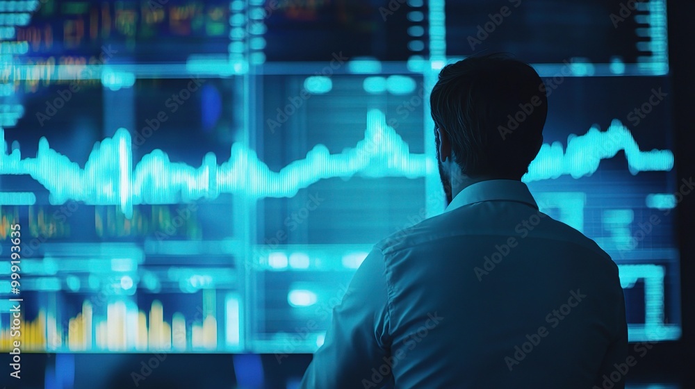 Aufkleber data analysis with modern technology in a dark setting