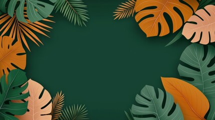 Tropical Leaf Border Frame Background Green Orange Lush