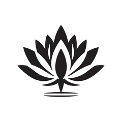 Black Lotus Icon on White Background - Minimalist Vector Icon Perfect for Use in Elegant, Zen, or Wellness-related Branding, Suitable for Both Digital and Print Media in Beauty and Wellness Sectors.
