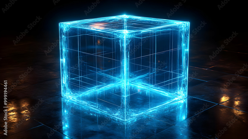 Canvas Prints Glowing Blue Cube Abstract 3D Render