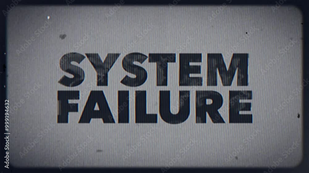 Poster old style film frame with a system failure text message animation, light leaks and retro style disto