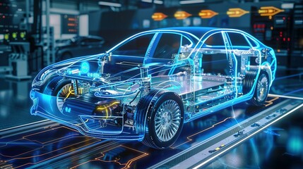 Obraz premium Lithium Ion Module Production for Electric Vehicles in the Automobile Sector