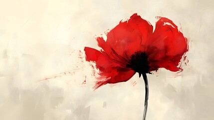 A minimalist flower form in one color created with bold rough brush strokes and abstract details